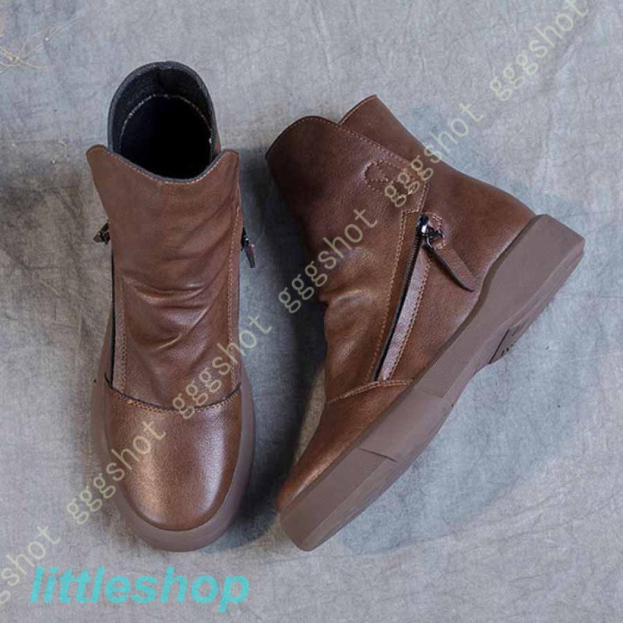 ブーツ レディース 。 ショートブーツ 黒 フラット 疲れない ソフトレザー センターシーム ローヒール 大きいサイズ 柔らかい 小さいサイズ 歩きやすい 