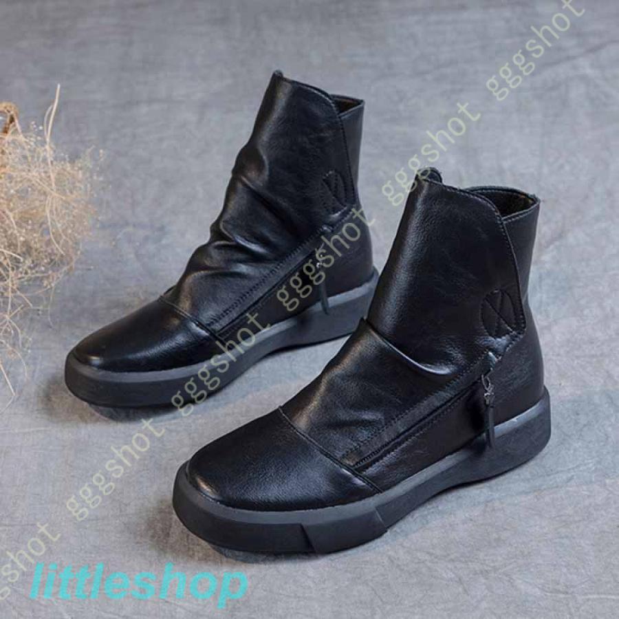 ブーツ レディース 。 ショートブーツ 黒 フラット 疲れない ソフトレザー センターシーム ローヒール 大きいサイズ 柔らかい 小さいサイズ 歩きやすい 