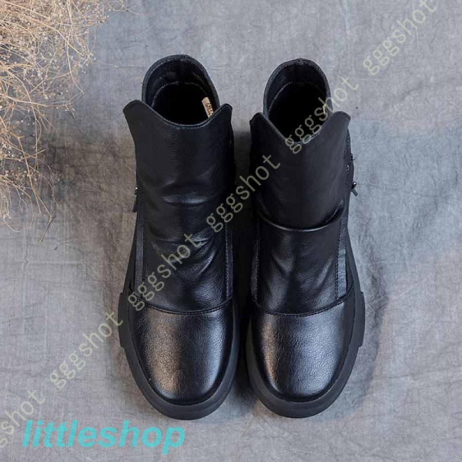 ブーツ レディース 。 ショートブーツ 黒 フラット 疲れない ソフトレザー センターシーム ローヒール 大きいサイズ 柔らかい 小さいサイズ 歩きやすい 