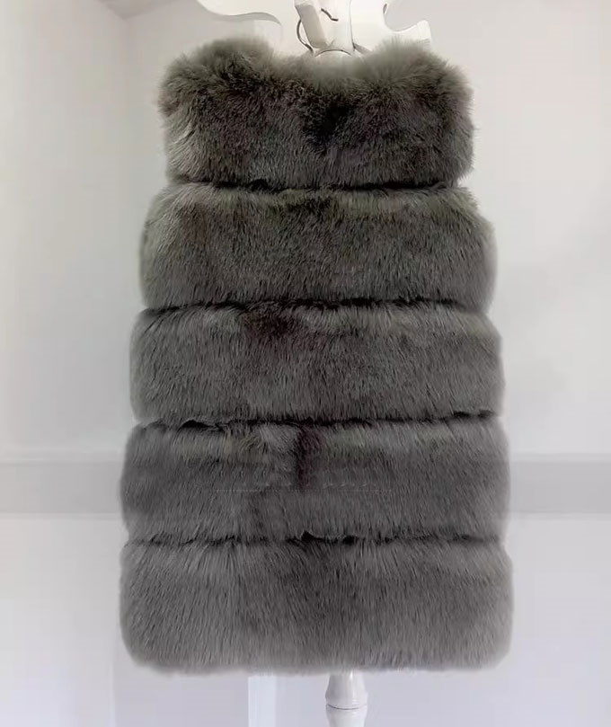 毛皮ベスト ファーベスト レディース フォックス フェイクファー 袖なし 冬 ふわふわ 秋 ギフト 暖かい 優雅 アウター 着痩せ ミドル丈 。 もこもこ 