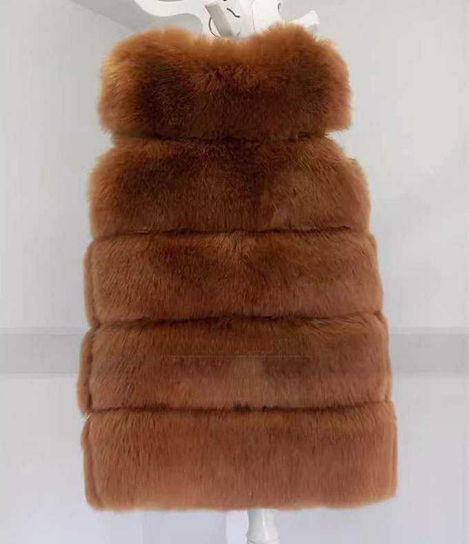 毛皮ベスト ファーベスト レディース フォックス フェイクファー 袖なし 冬 ふわふわ 秋 ギフト 暖かい 優雅 アウター 着痩せ ミドル丈 。 もこもこ 