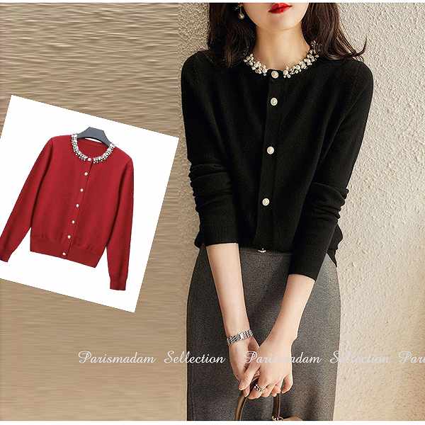 長袖カーディガン ビーズ ゴージャス 上品 大きいサイズ有り SからXXL 通勤通学20代30代40代50代60代 クリックポストで発送可 