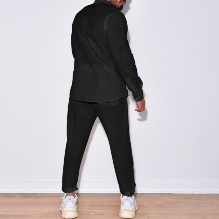 欧米紳士亜麻秋カジュアルスポーツ 長袖セットアップ 長ズボン スウェット 長袖シャツうんどう ノーキャップ 2点上下セット ロングパンツ スキニー 