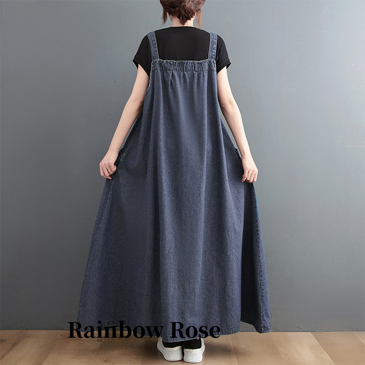 一部 新色追加 上品デニムサロペットワンピース サロペット スカート デニム 夏 大人 軽い マキシ 春 マキシスカート 大きいポケット ロング レディース 