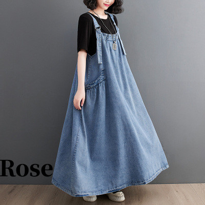 一部 新色追加 上品デニムサロペットワンピース サロペット スカート デニム 夏 大人 軽い マキシ 春 マキシスカート 大きいポケット ロング レディース 