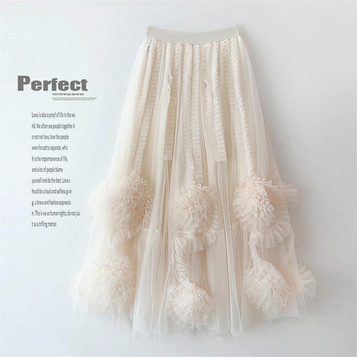 スカート レディース レーススカート ロングスカート Aライン ロング丈 シンプル カジュアル ひざ下丈 着痩せ レース ウェストゴム 