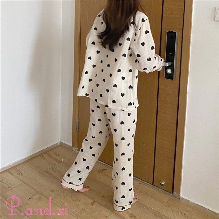 パジャマ ルームウェア レディース 秋冬 長袖 パジャマ 部屋着 前開き 女性 ロングパンツ上下セット 韓国風 綿100％ルームウェア 秋パジャマ 可愛いパジャマ 