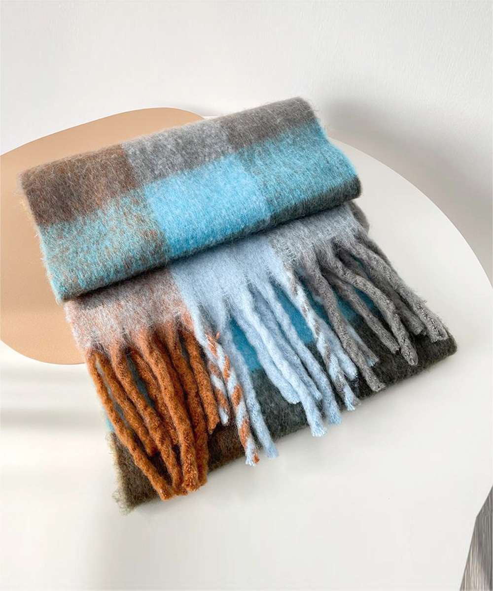 カシミヤ風 マフラーチェック柄 大判 厚手  