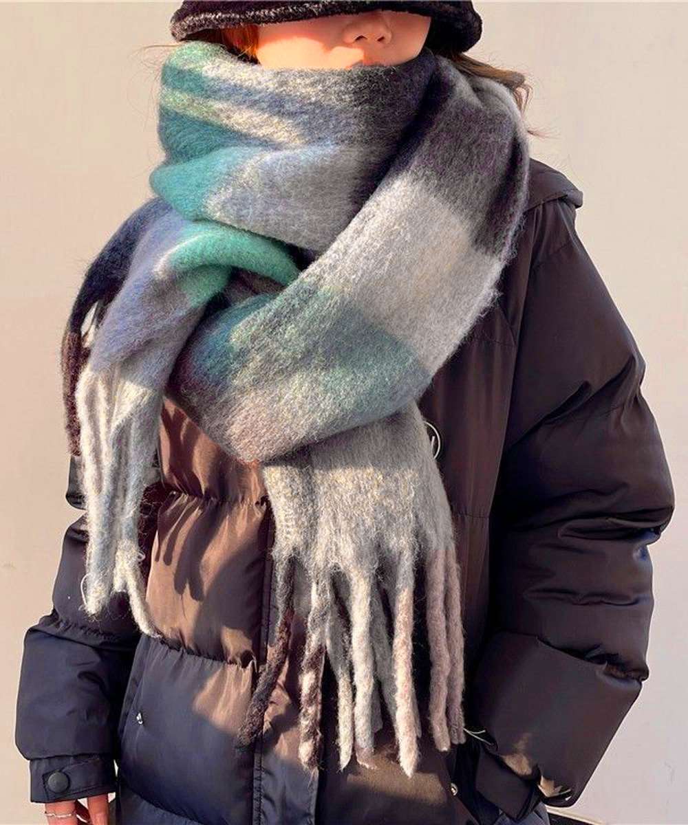 カシミヤ風 マフラーチェック柄 大判 厚手  