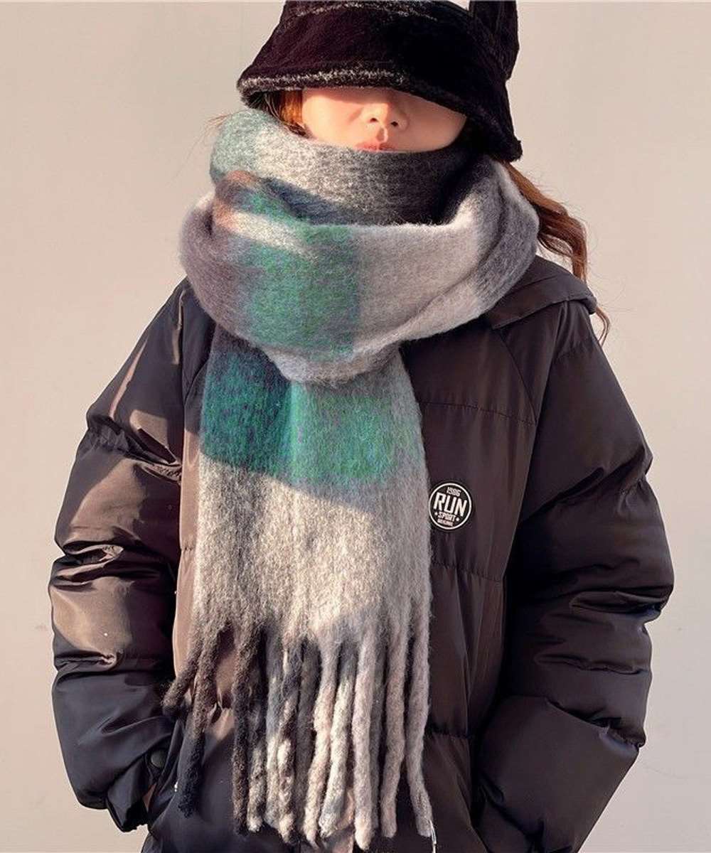 カシミヤ風 マフラーチェック柄 大判 厚手  