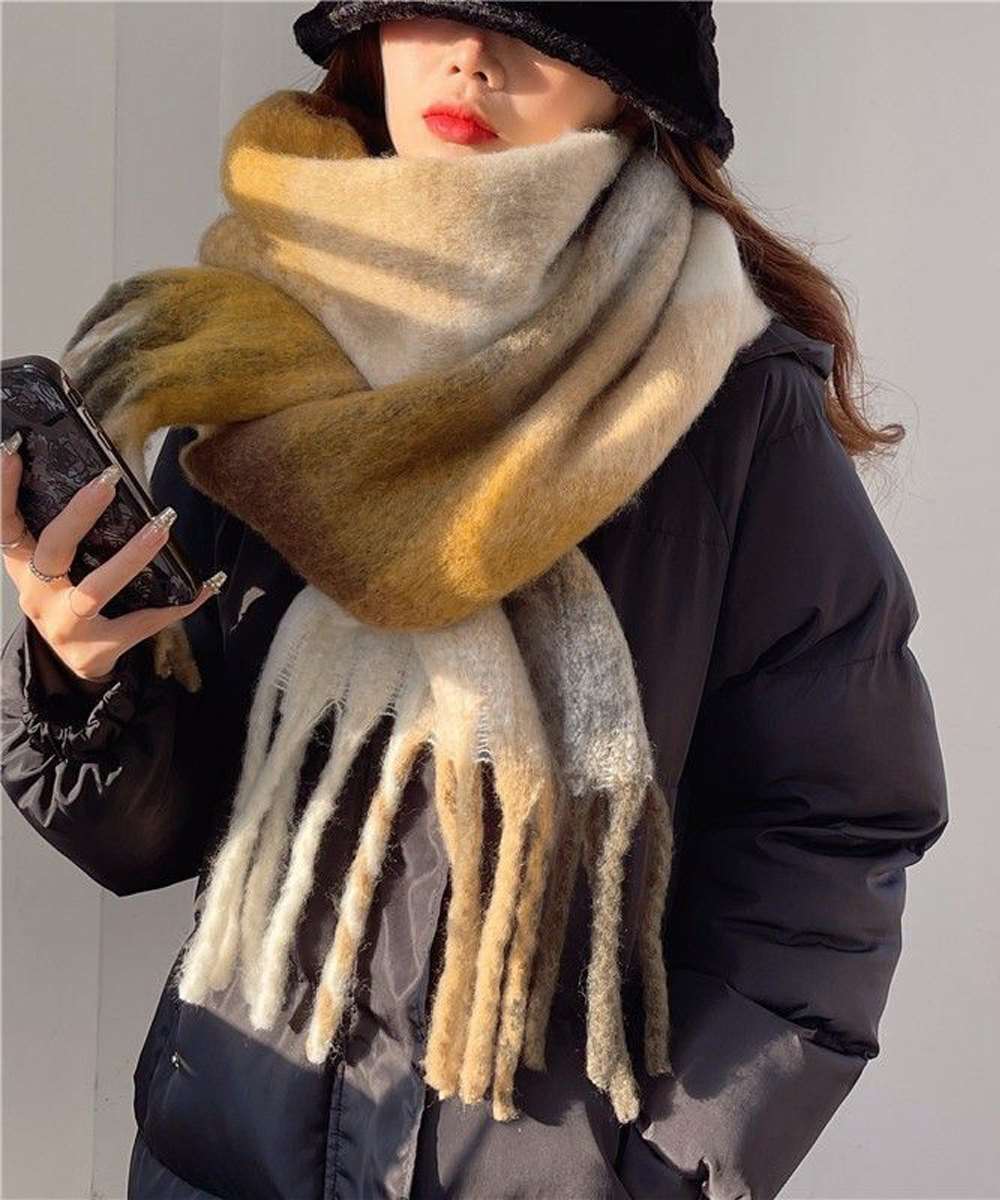 カシミヤ風 マフラーチェック柄 大判 厚手  