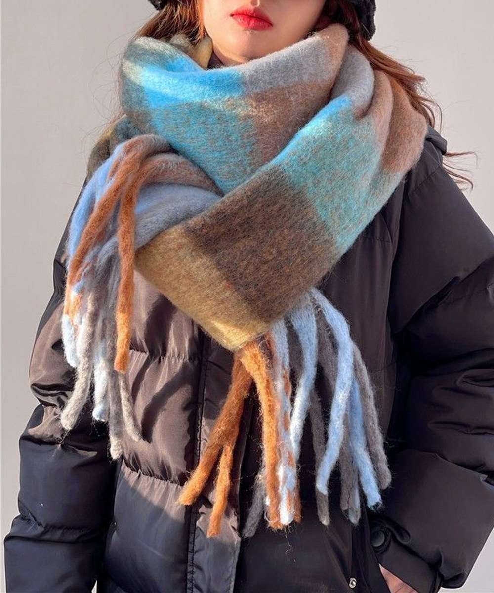 カシミヤ風 マフラーチェック柄 大判 厚手  