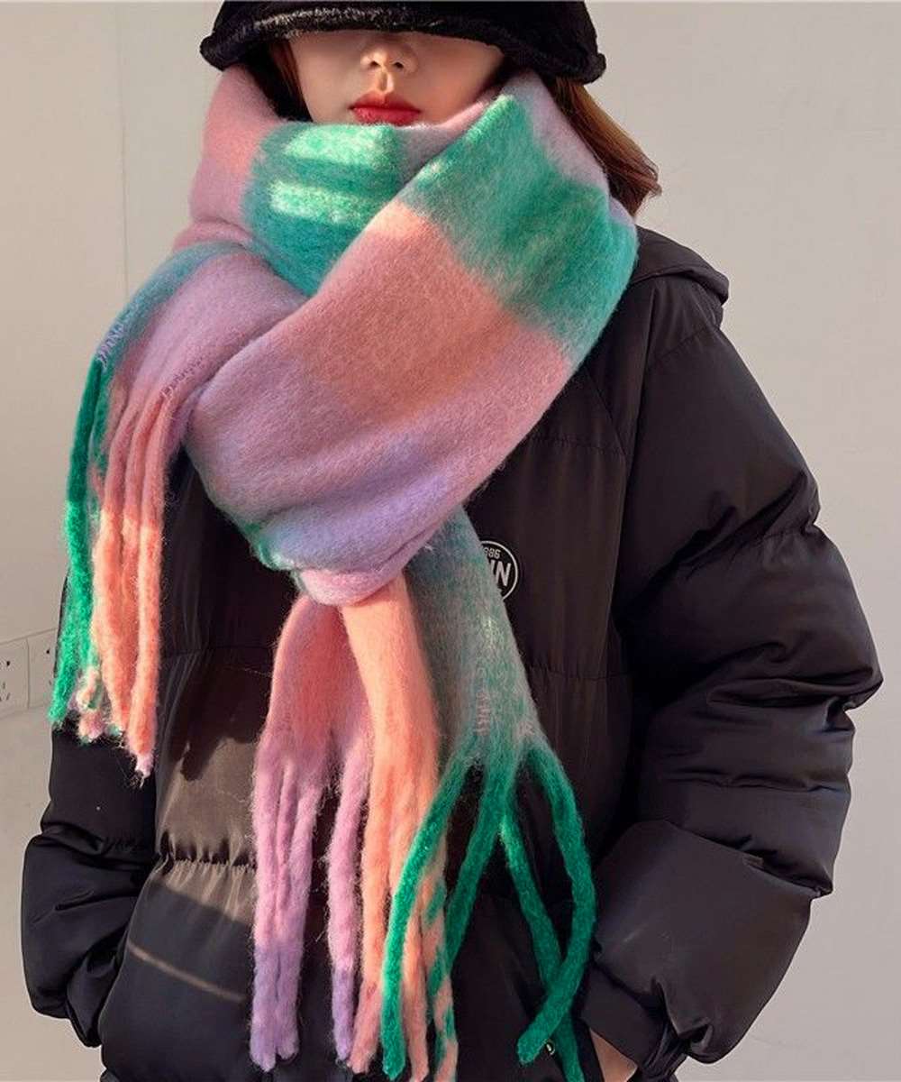 カシミヤ風 マフラーチェック柄 大判 厚手  