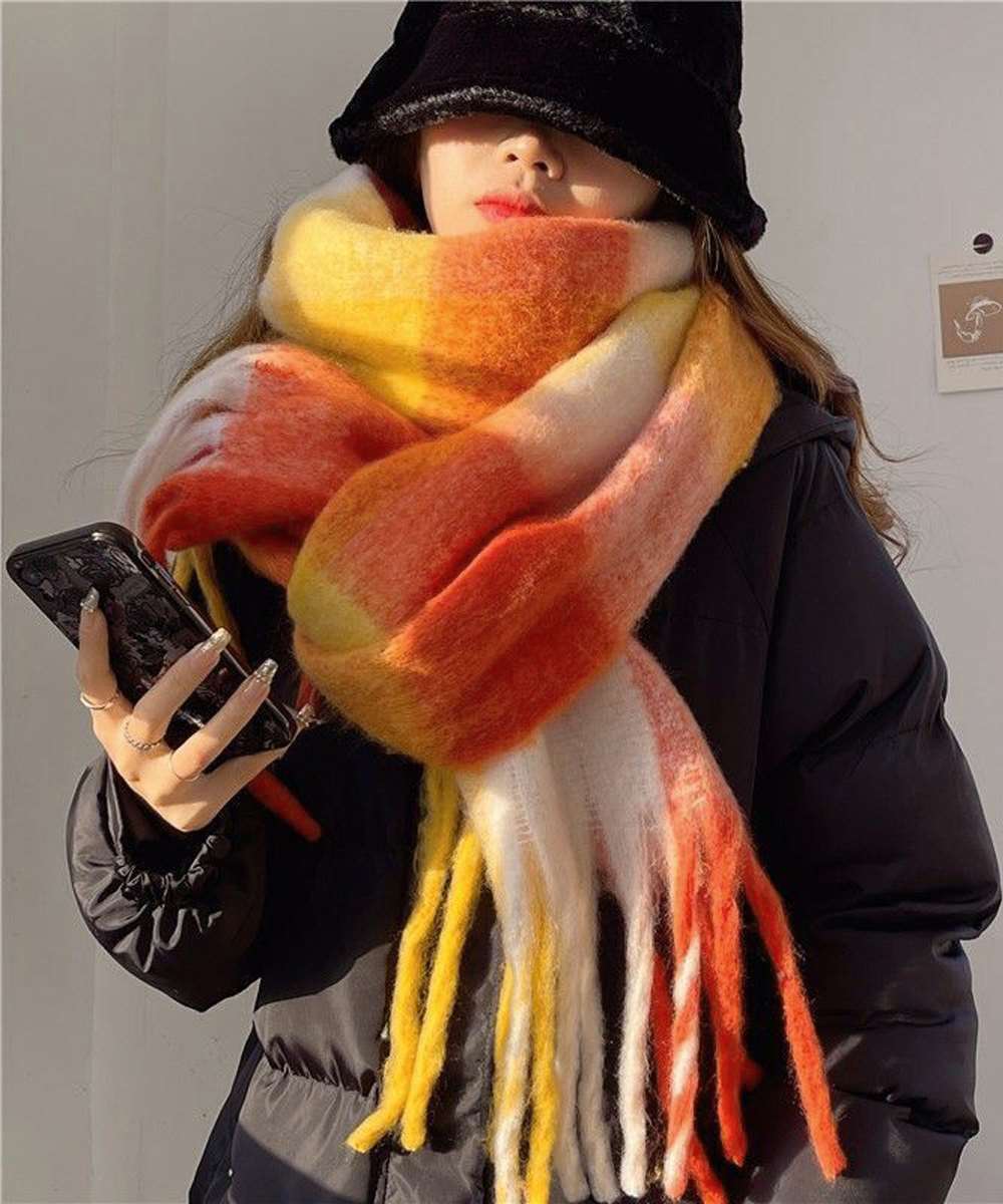 カシミヤ風 マフラーチェック柄 大判 厚手  