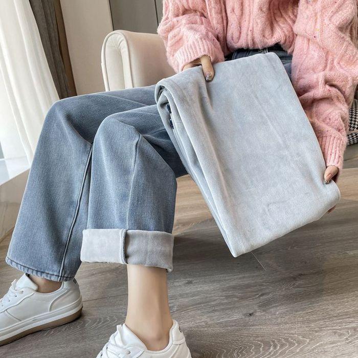 デニムパンツ レディース 裏起毛 ジーンズ ゆったり 厚手 暖かい ワイドパンツ ストレート 防寒 ジーパン 裏起毛パンツ 保温 