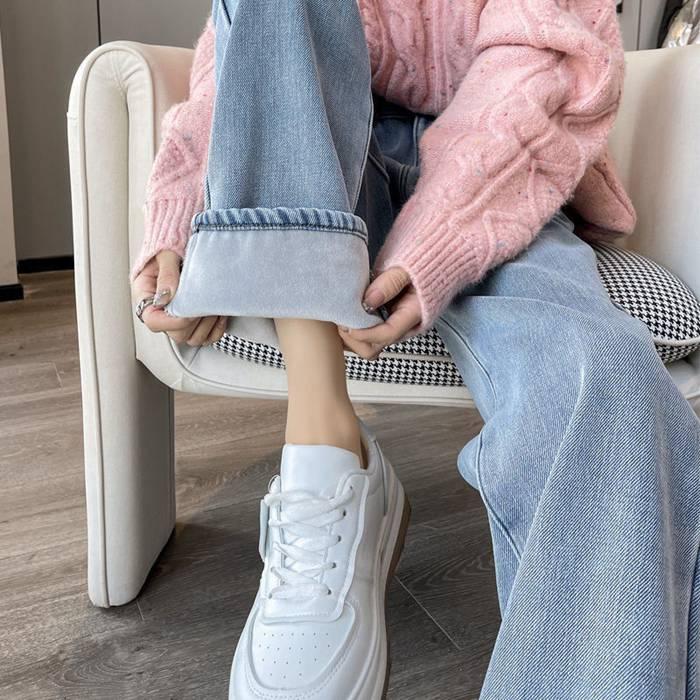 デニムパンツ レディース 裏起毛 ジーンズ ゆったり 厚手 暖かい ワイドパンツ ストレート 防寒 ジーパン 裏起毛パンツ 保温 