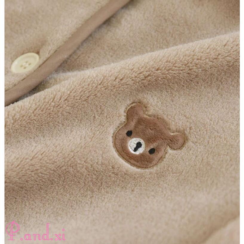 ルームウェア パジャマ レディース 可愛いクマ柄 上下セット カップル ふわふわ 紳士用 厚手 前開き 防寒 もこもこ 長袖 婦人用 秋冬 