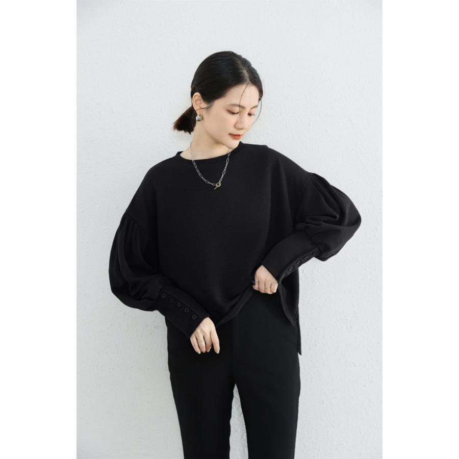 Tシャツ レディース 長袖 プルオーバー トップス 無地 カジュアル 秋冬 シンプル 柔らかい クルーネック インナー ゆったり バルーン袖 