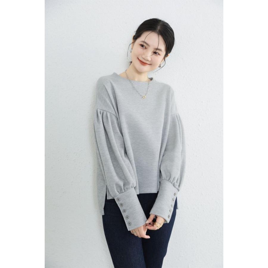 Tシャツ レディース 長袖 プルオーバー トップス 無地 カジュアル 秋冬 シンプル 柔らかい クルーネック インナー ゆったり バルーン袖 