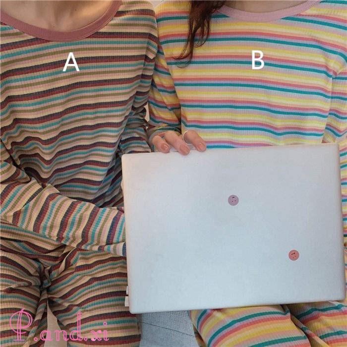 ルームウェア パジャマ レディース ボーダー リブニット バイセットアップ 上下セット ストレッチ 寝巻き リラックス 秋冬 部屋着 寝間着 かわいい 長袖 