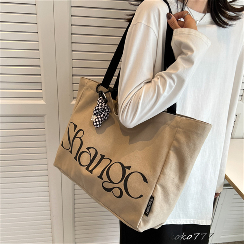 バッグ レディースかばん トートバッグ ショルダーバッグ ハンドバッグ カジュアル カバン 女子 チャック 布鞄 通勤オシャレ 大容量 通学 キャン文字 