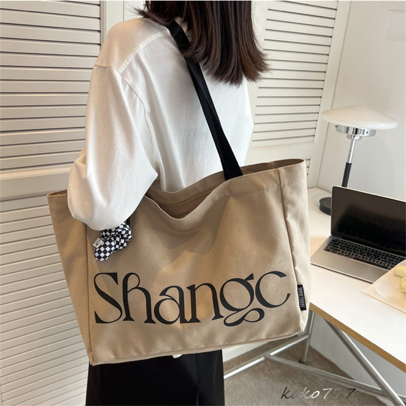 バッグ レディースかばん トートバッグ ショルダーバッグ ハンドバッグ カジュアル カバン 女子 チャック 布鞄 通勤オシャレ 大容量 通学 キャン文字 