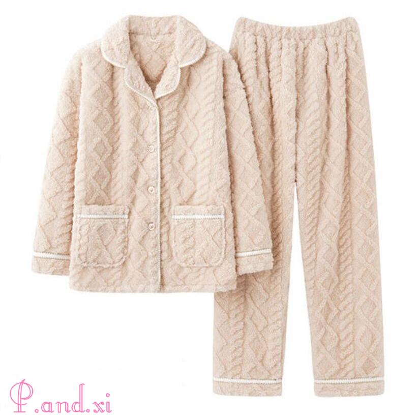 ルームウェア パジャマ 上下セット もこもこ レディース マイクロファイバー 厚手 トップス 秋冬 可愛い 部屋着 暖かい 長袖 冬 長ズボン 