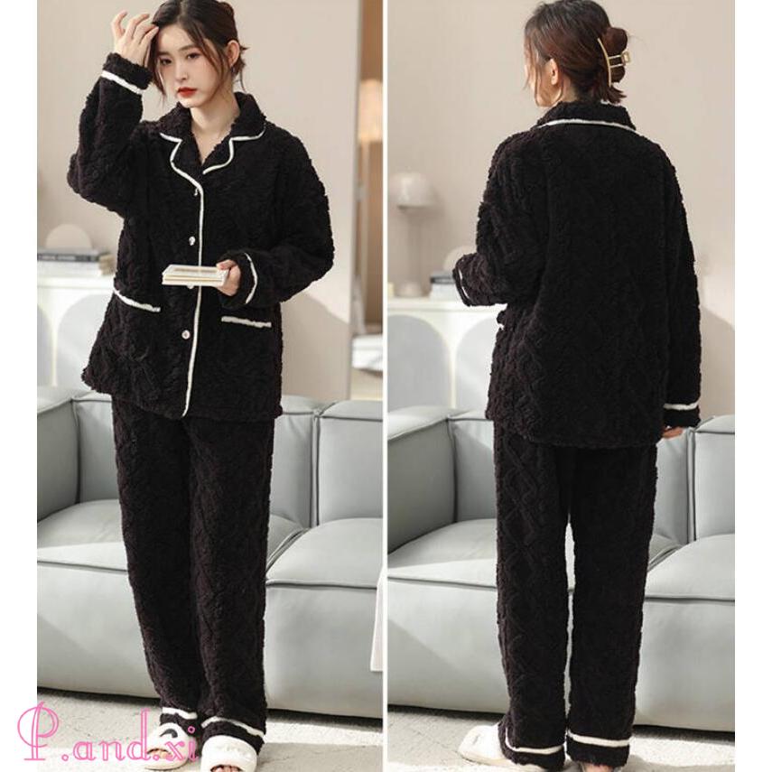 ルームウェア パジャマ 上下セット もこもこ レディース マイクロファイバー 厚手 トップス 秋冬 可愛い 部屋着 暖かい 長袖 冬 長ズボン 