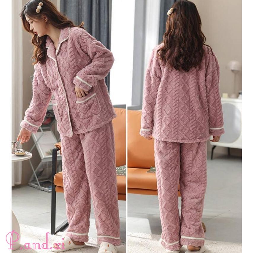 ルームウェア パジャマ 上下セット もこもこ レディース マイクロファイバー 厚手 トップス 秋冬 可愛い 部屋着 暖かい 長袖 冬 長ズボン 