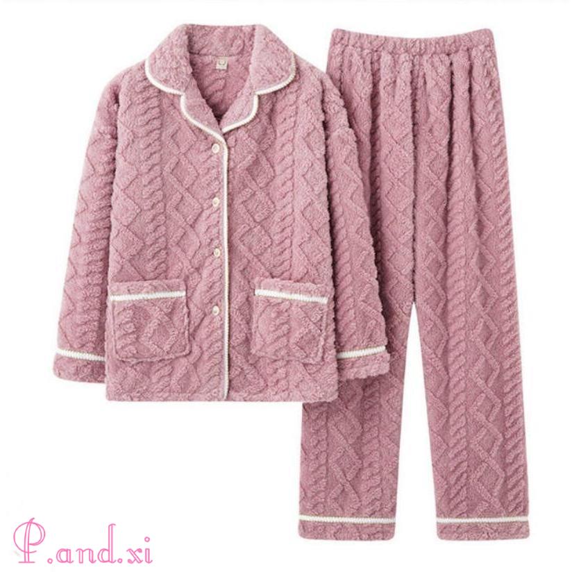 ルームウェア パジャマ 上下セット もこもこ レディース マイクロファイバー 厚手 トップス 秋冬 可愛い 部屋着 暖かい 長袖 冬 長ズボン 