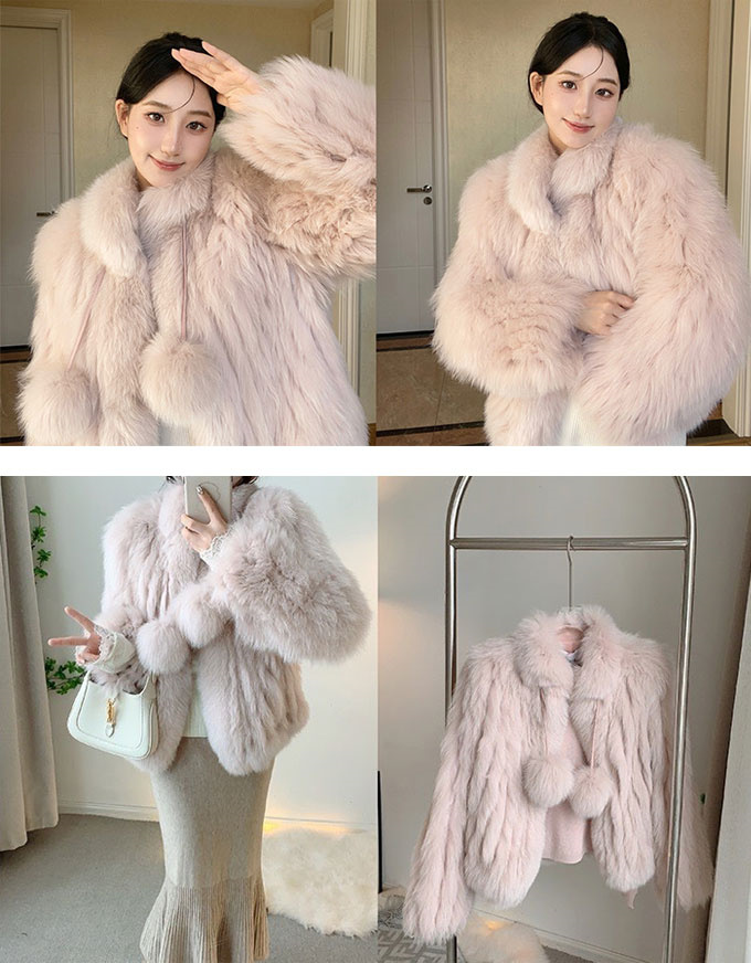 ファーコート レディース 毛皮コート フォックス レディースファー フェイクファー 暖かい 防寒 冬服 可愛い 毛玉付き アウター きれいめ ショートコート 