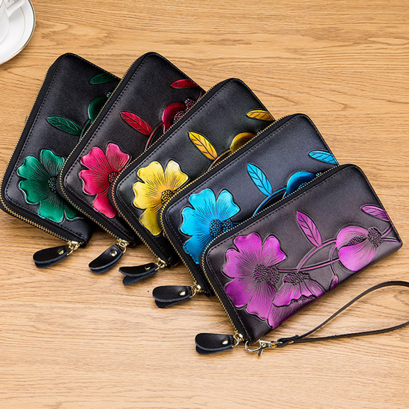 長財布 レディース ロングウォレット 財布 花柄 。 牛革 カード入れ 多機能 かわいい 使いやすい 仕分け 大容量 小銭入れ 小銭が出しやすい 