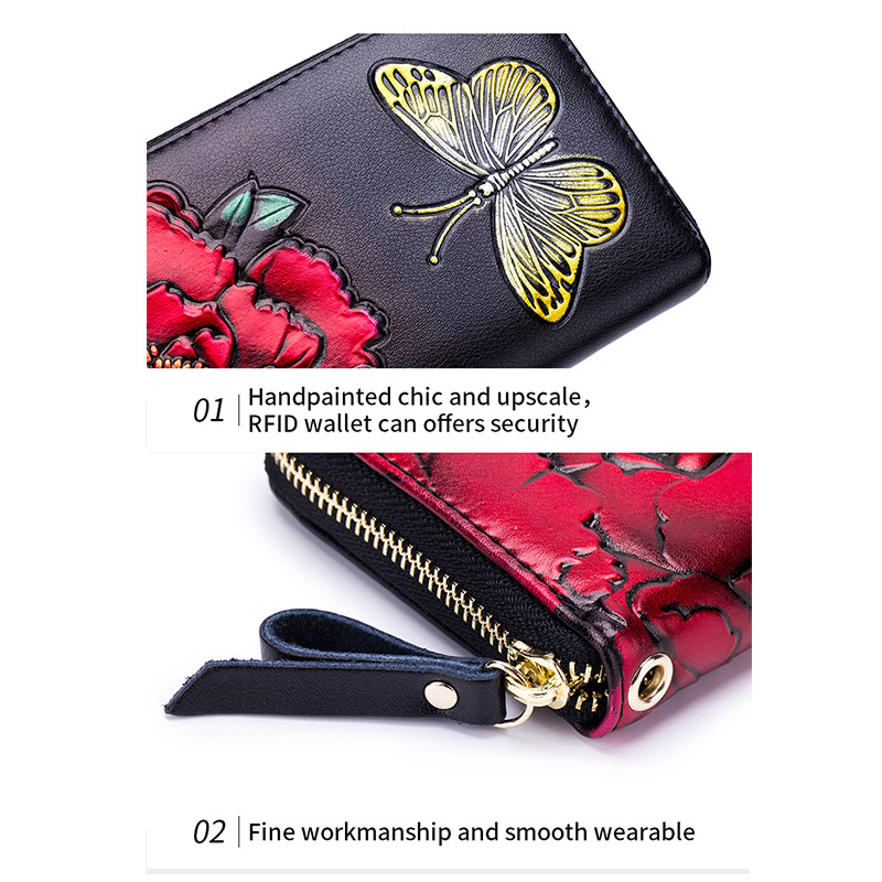 長財布 レディース ロングウォレット 財布 花柄 。 牛革 カード入れ 多機能 かわいい 使いやすい 仕分け 大容量 小銭入れ 小銭が出しやすい 