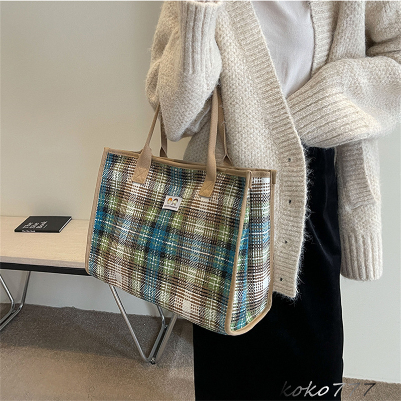 バッグ レディースかばん トートバッグ ショルダーバッグ ハンドバッグ チェック柄 お出掛け 通勤オシャレ 女子 カバン 通学 布鞄 ワーク カジュアル 