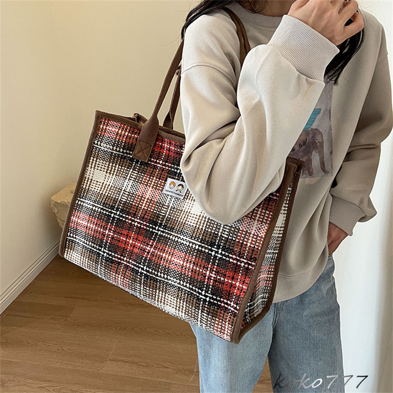 バッグ レディースかばん トートバッグ ショルダーバッグ ハンドバッグ チェック柄 お出掛け 通勤オシャレ 女子 カバン 通学 布鞄 ワーク カジュアル 
