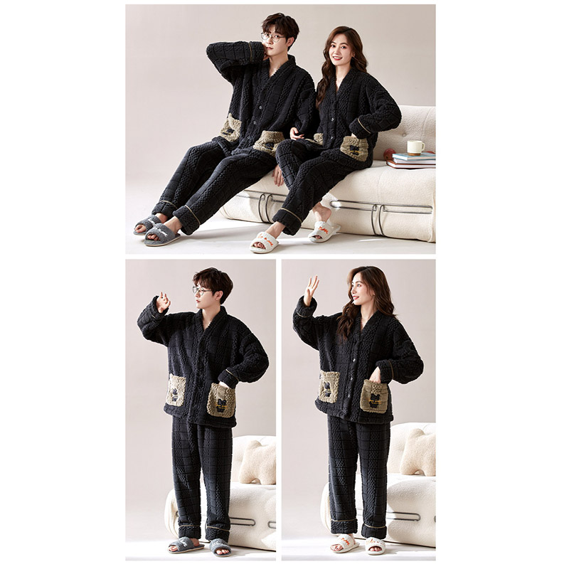 ルームウェア レディース メンズ 前開き ペアパジャマ ナイトウェア 冬用フランネル 暖かい 裏起毛 部屋着 もこもこ ペアルック 上下セット 厚手 寝間着 防寒 