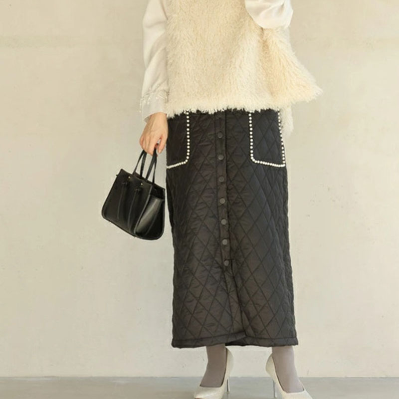 スカート レディース 中綿 防寒 極暖 キルティング 軽量 暖かい 体型カバー ロング 防寒対策 冬 防風スカート 黒 冬 撥水 裏ボア 静電気防止 ポケット 防寒着 