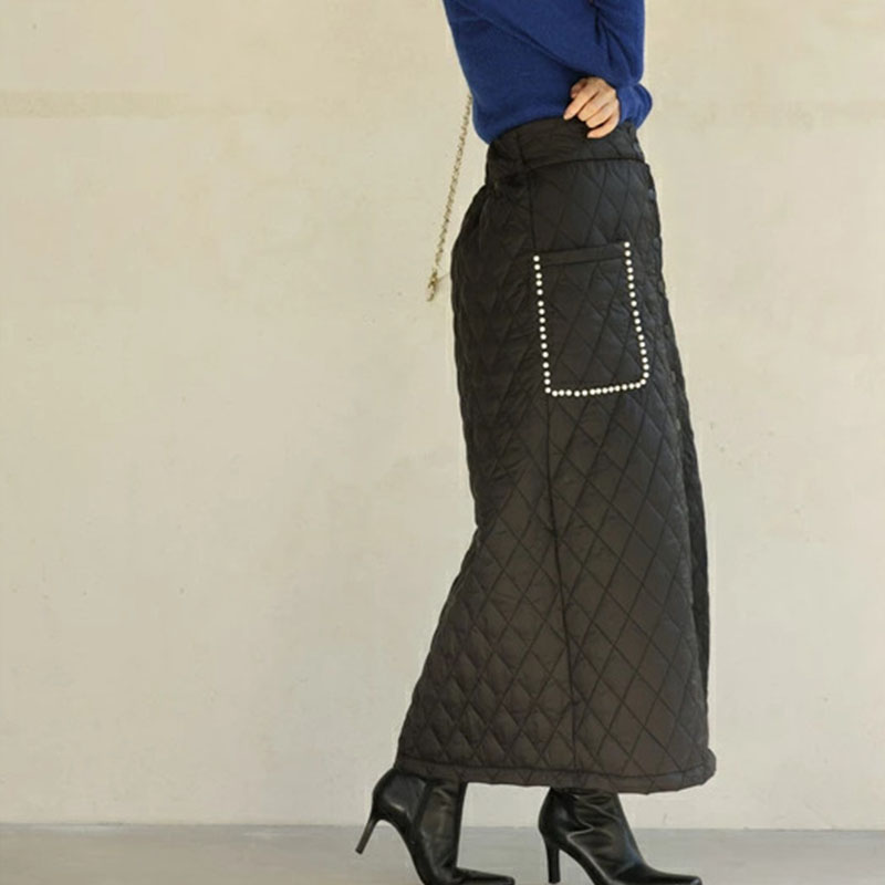 スカート レディース 中綿 防寒 極暖 キルティング 軽量 暖かい 体型カバー ロング 防寒対策 冬 防風スカート 黒 冬 撥水 裏ボア 静電気防止 ポケット 防寒着 