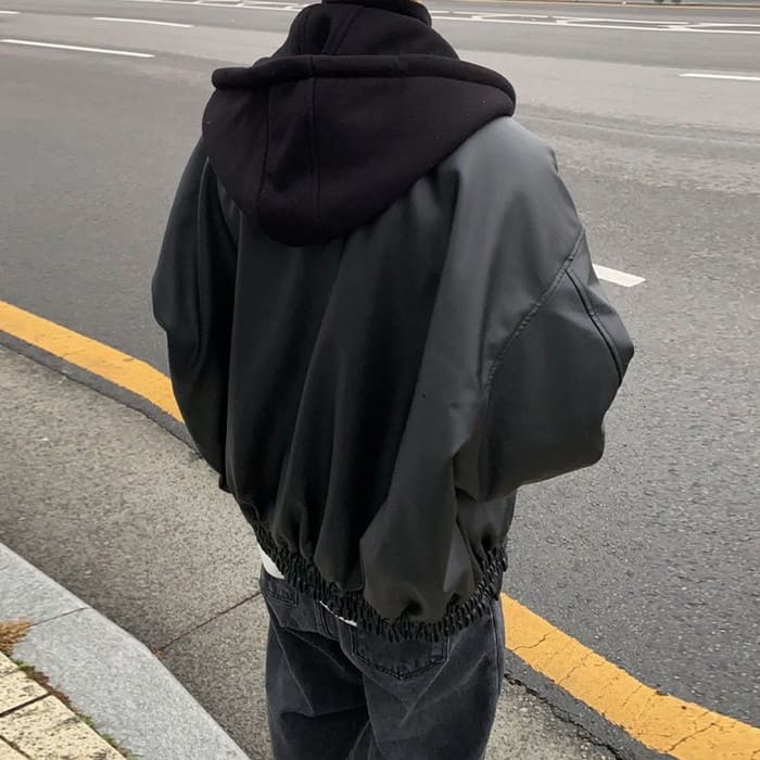 フード付き PU ブルゾン メンズ ジャケット 春秋冬 10代 ファッション 20代 通学 オシャレ 高校生 中学生 通勤 アウター 