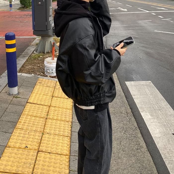 フード付き PU ブルゾン メンズ ジャケット 春秋冬 10代 ファッション 20代 通学 オシャレ 高校生 中学生 通勤 アウター 