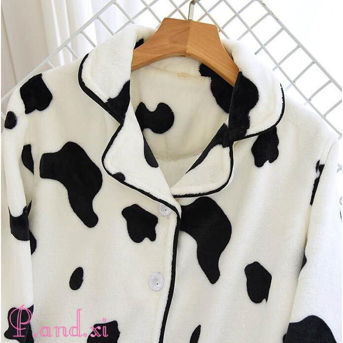 ルームウェア もこもこ レディース ベロア パジャマ ルーム 冬 ウェア ナイトウェア 暖か フランネル 牛柄 裏起毛 モコモコ かわいい あったか 秋 部屋着 