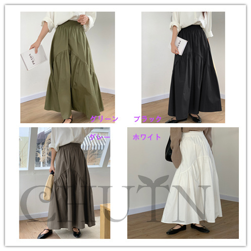 夏スカートマキシ丈スカート 不規則スカート ロング丈スカートウエストゴムリゾートスカート レディース ボ裏地２０代?50代 春夏 M L全4色 