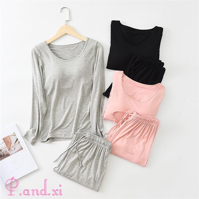 パジャマ レディース ルームウェア 長袖 部屋着 セットアップ 上下セット 秋 2点セット 女性用 寝巻き 柔らかめ リラックス 寝間着 カップ付き 大人 冬 