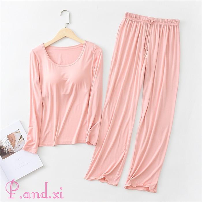 パジャマ レディース ルームウェア 長袖 部屋着 セットアップ 上下セット 秋 2点セット 女性用 寝巻き 柔らかめ リラックス 寝間着 カップ付き 大人 冬 