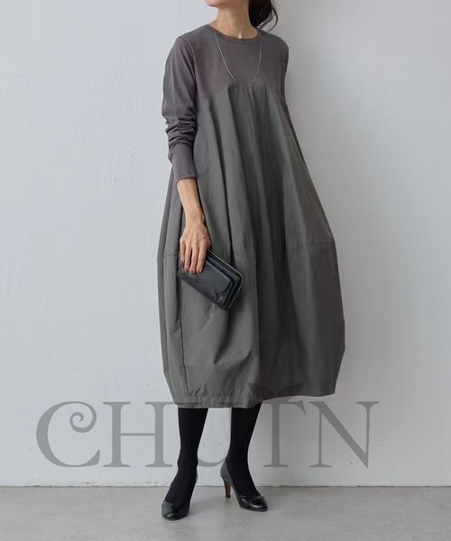 秋ドッキングワンピース長袖 夏秋 ロングワンピース マキシワンピース 秋服 カジュアルワンピース無地ドッキングワンピース大人 40代50代 気質 