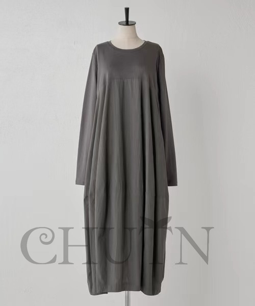 秋ドッキングワンピース長袖 夏秋 ロングワンピース マキシワンピース 秋服 カジュアルワンピース無地ドッキングワンピース大人 40代50代 気質 