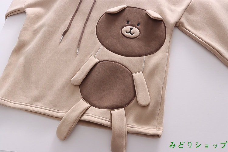 裏起毛 裏ボア トレーナー かわいい くまさん 貼付 レディース 