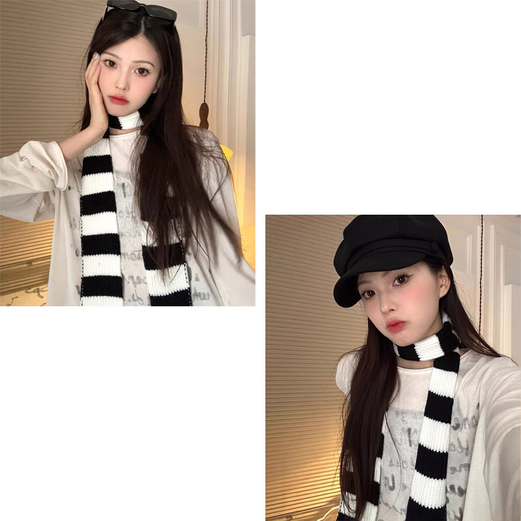 全品送料無料一部除く ボーダー柄 リブニット スリムマフラー トレンド レディース 韓国 おしゃれ プチプラ 