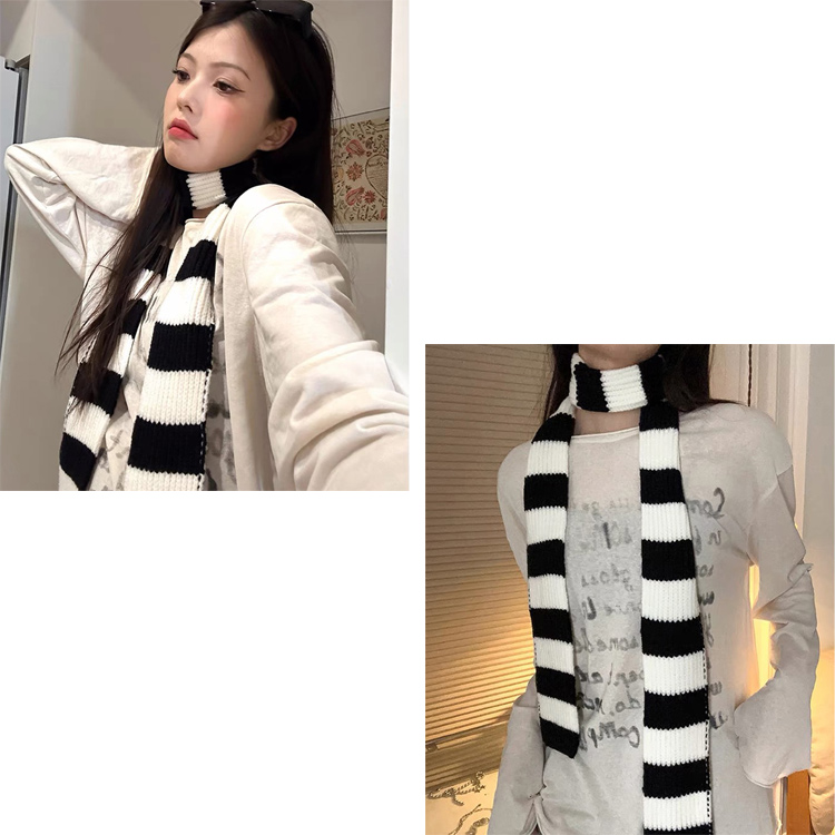 全品送料無料一部除く ボーダー柄 リブニット スリムマフラー トレンド レディース 韓国 おしゃれ プチプラ 