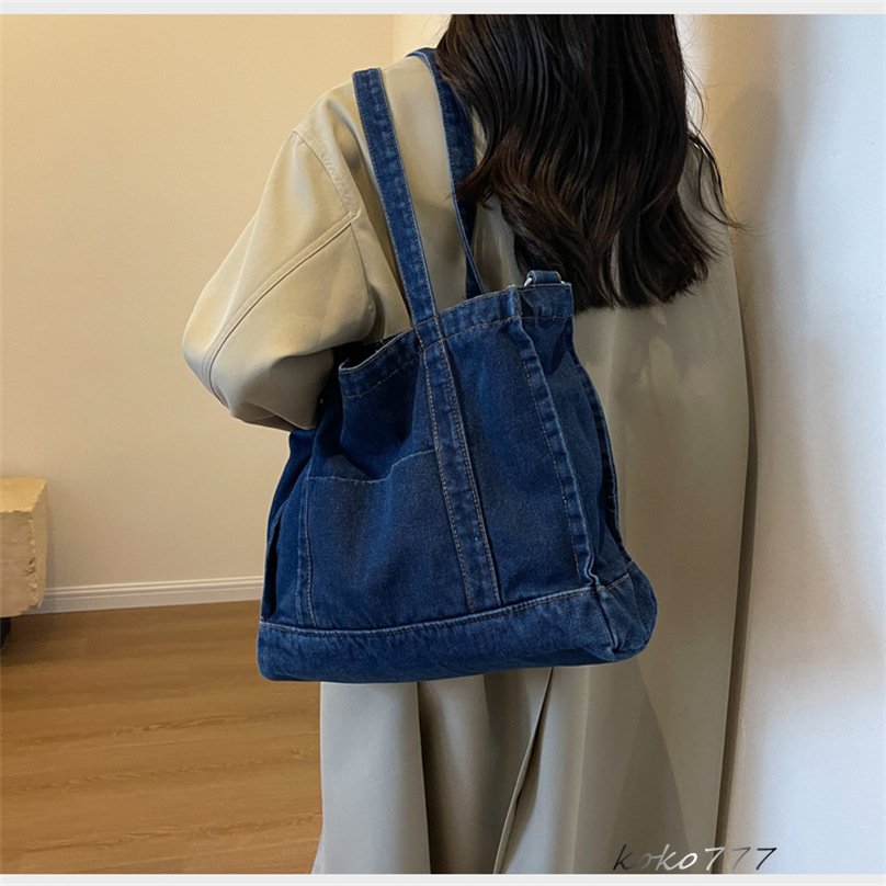 バッグ レディースかばん トートバッグ ショルダーバッグ ハンドバッグ デニム 布鞄 カジュアル 女子 ワーク 通勤オシャレ カバン お出掛け ブルー 通学 